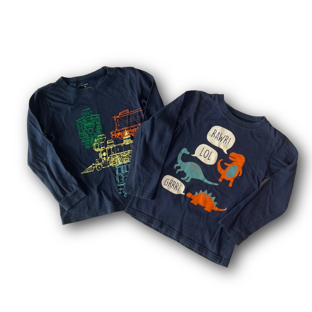 Carter’s Boys Long Sleeve Shirts Bundle Size 4T – Dinosaur 🦕 & Train 🚂